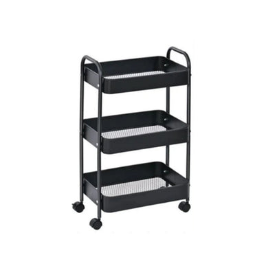3-Tier Slim Metal Storage Trolley Black
