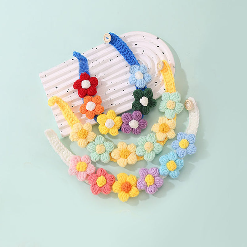 Pet Knitted Collar with Handmade Woven Flower Design