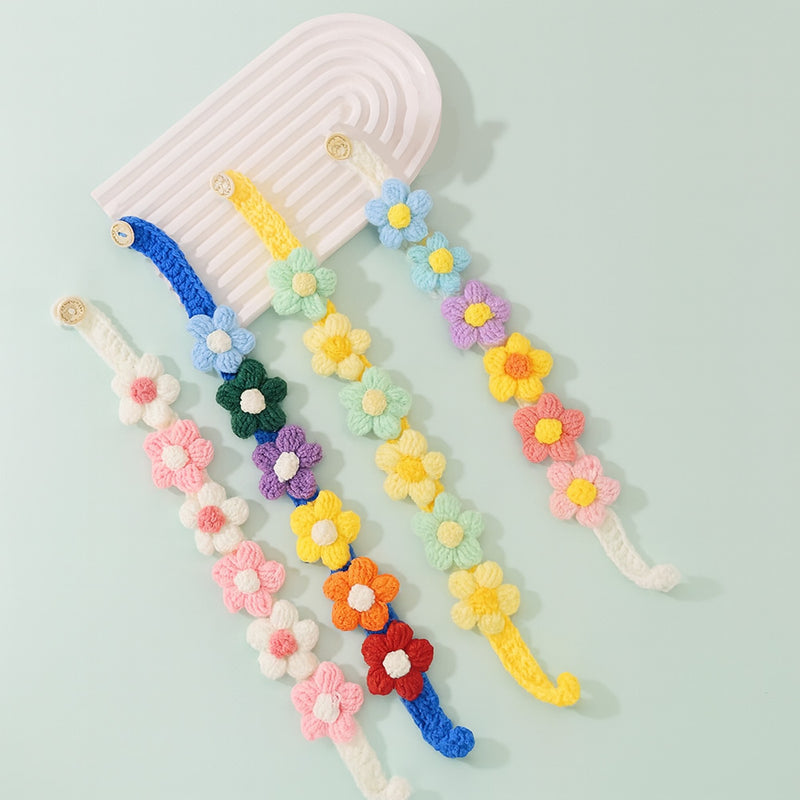 Pet Knitted Collar with Handmade Woven Flower Design