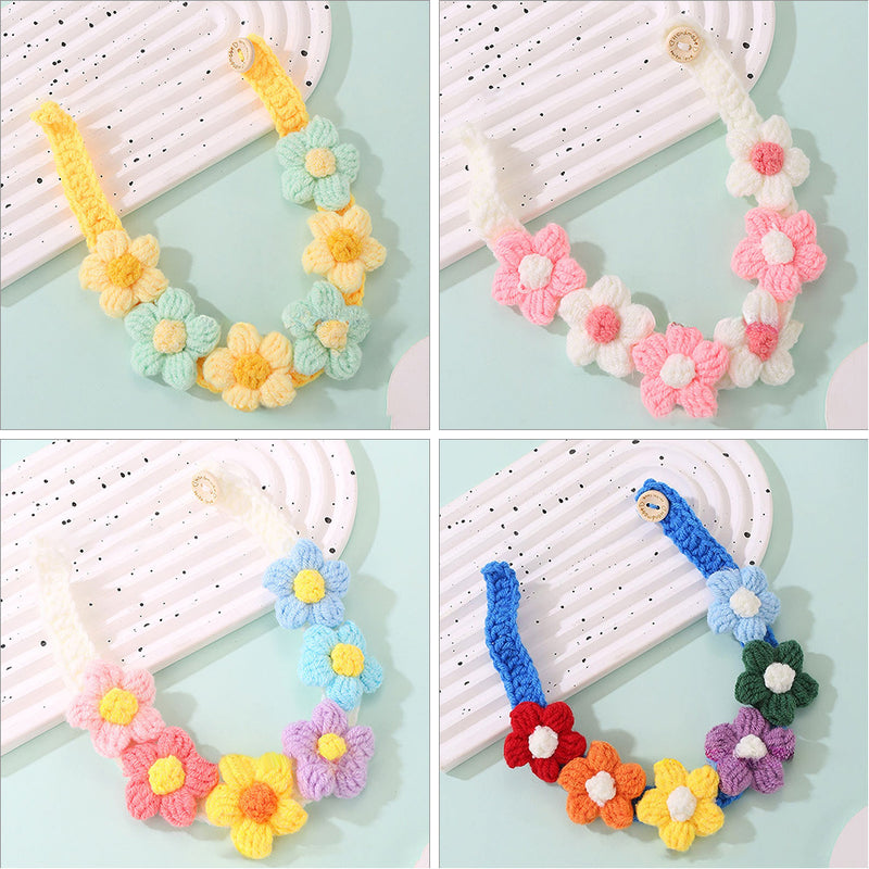 Pet Knitted Collar with Handmade Woven Flower Design