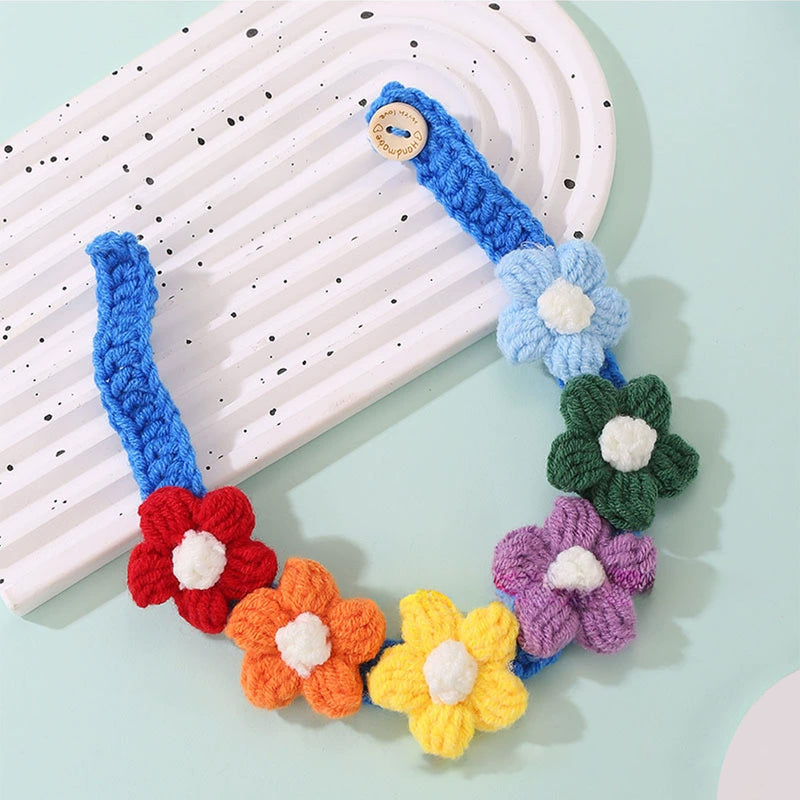 Pet Knitted Collar with Handmade Woven Flower Design