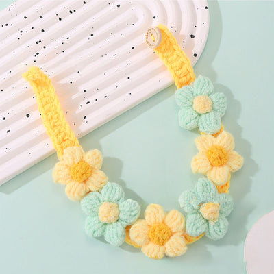Pet Knitted Collar with Handmade Woven Flower Design