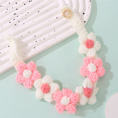 Pet Knitted Collar with Handmade Woven Flower Design