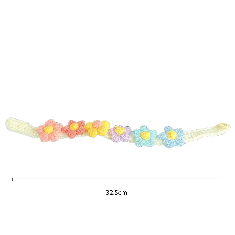 Pet Knitted Collar with Handmade Woven Flower Design