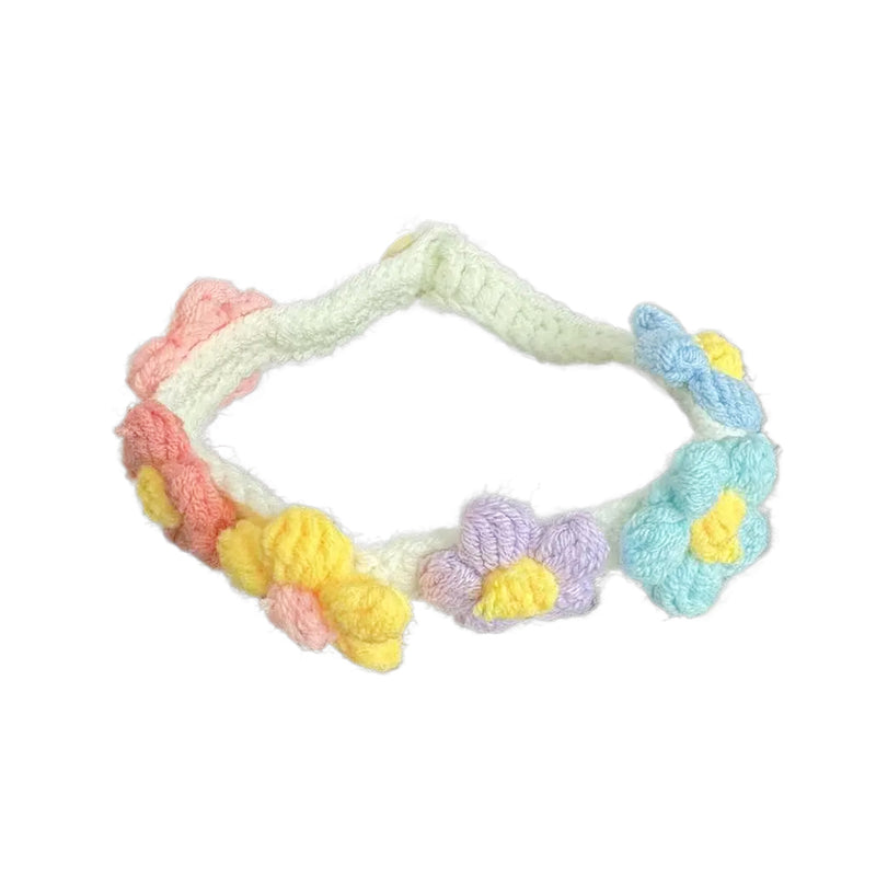 Pet Knitted Collar with Handmade Woven Flower Design
