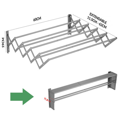 Stainless Steel Wall Hanging Folding Clothing Airer Drying Rack - Grey