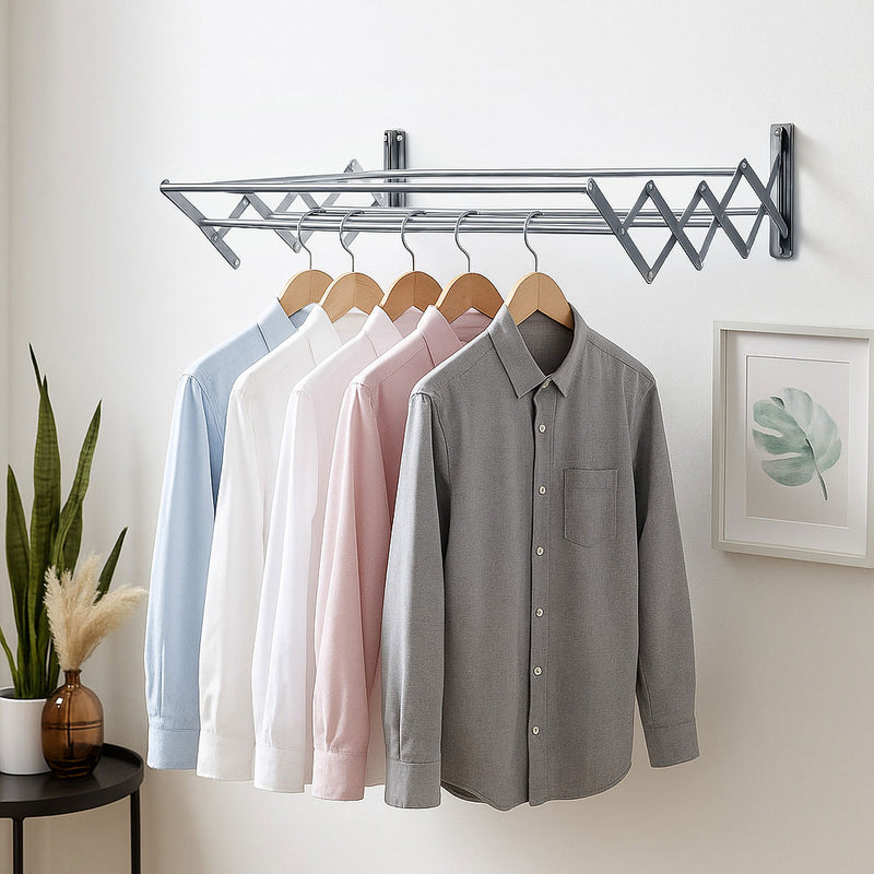 Stainless Steel Wall Hanging Folding Clothing Airer Drying Rack - Grey