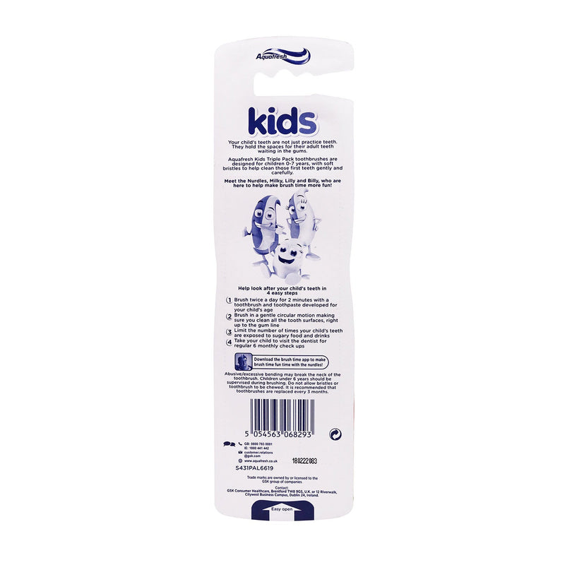 Aquafresh Kids Soft Bristles Toothbrush 0-7 Years 3PC