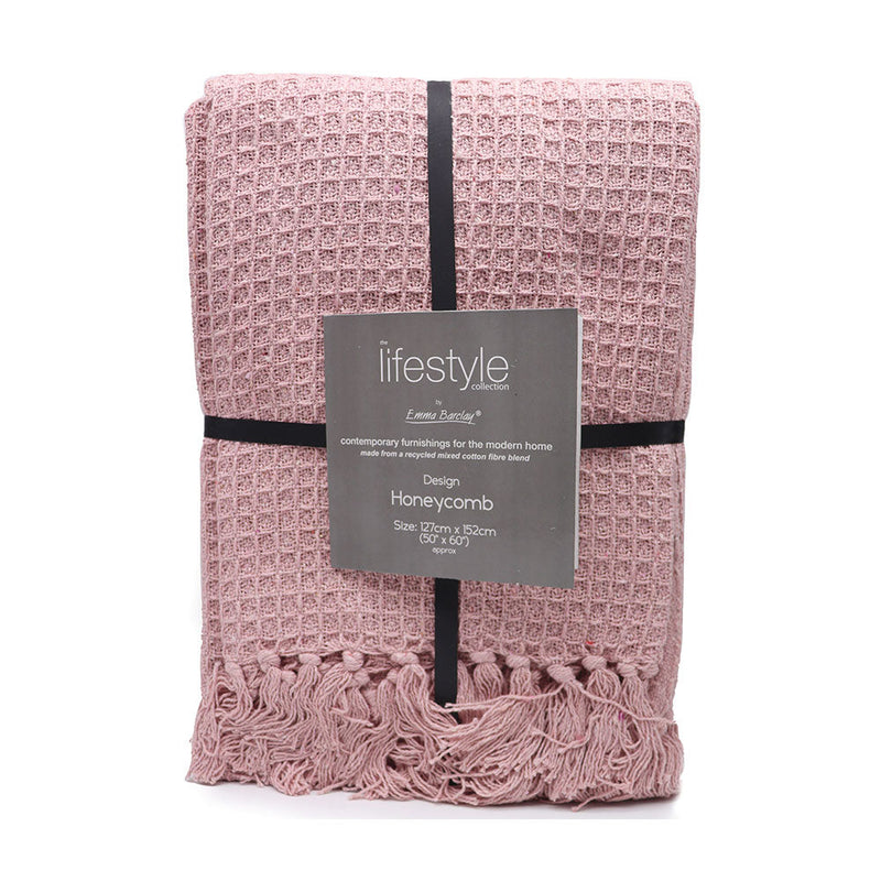 Honeycomb Blush Cotton Throw Blanket 127x152cm