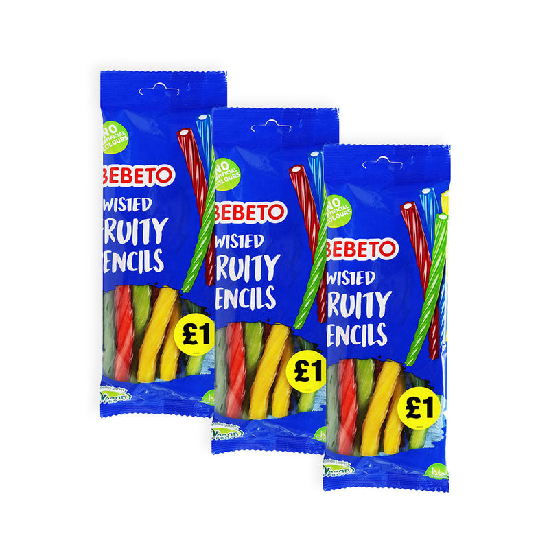 Bebeto Twisted Fruity Pencils Sweets 160g x 3Pack