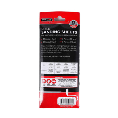 Hook & Loop Mixed Sanding Sheets 12Pieces