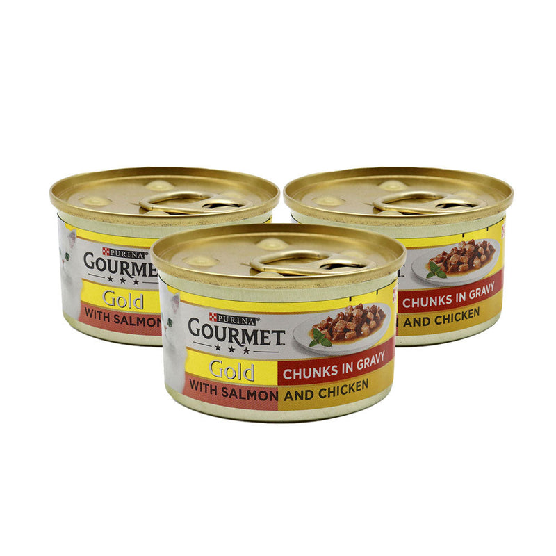 Gourmet Gold Cat Food Salmon & Chicken Chunks in Gravy 85g x 3Pack