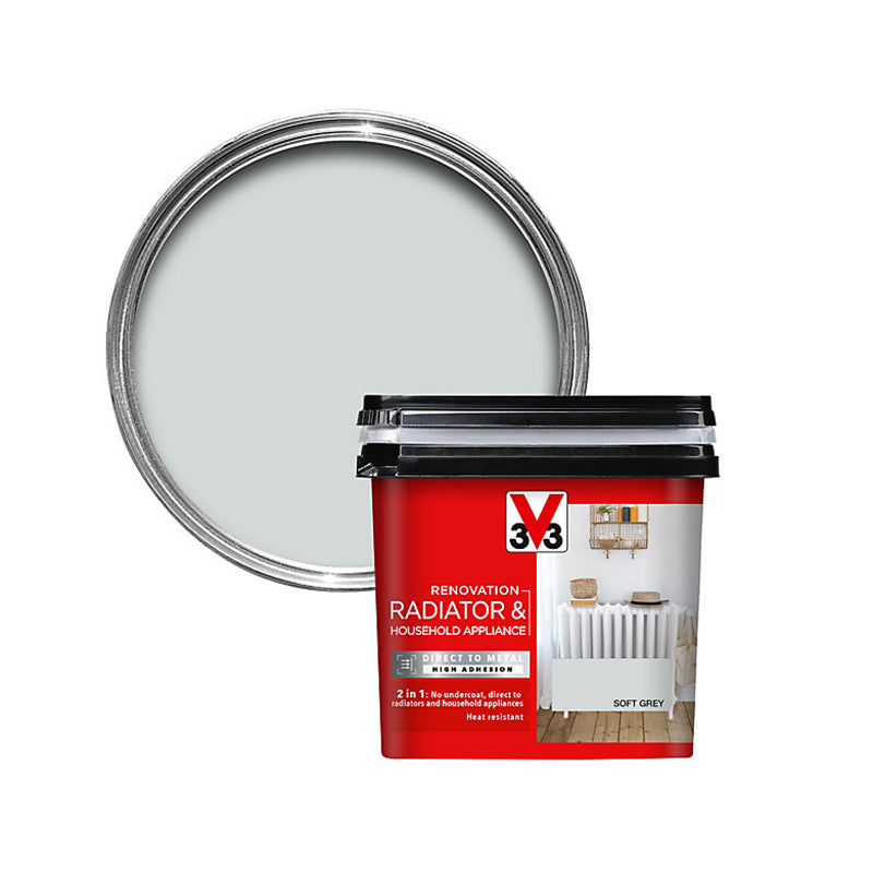 V33 Renovation Radiator & Household Appliance Paint Soft Grey Satin 750ML