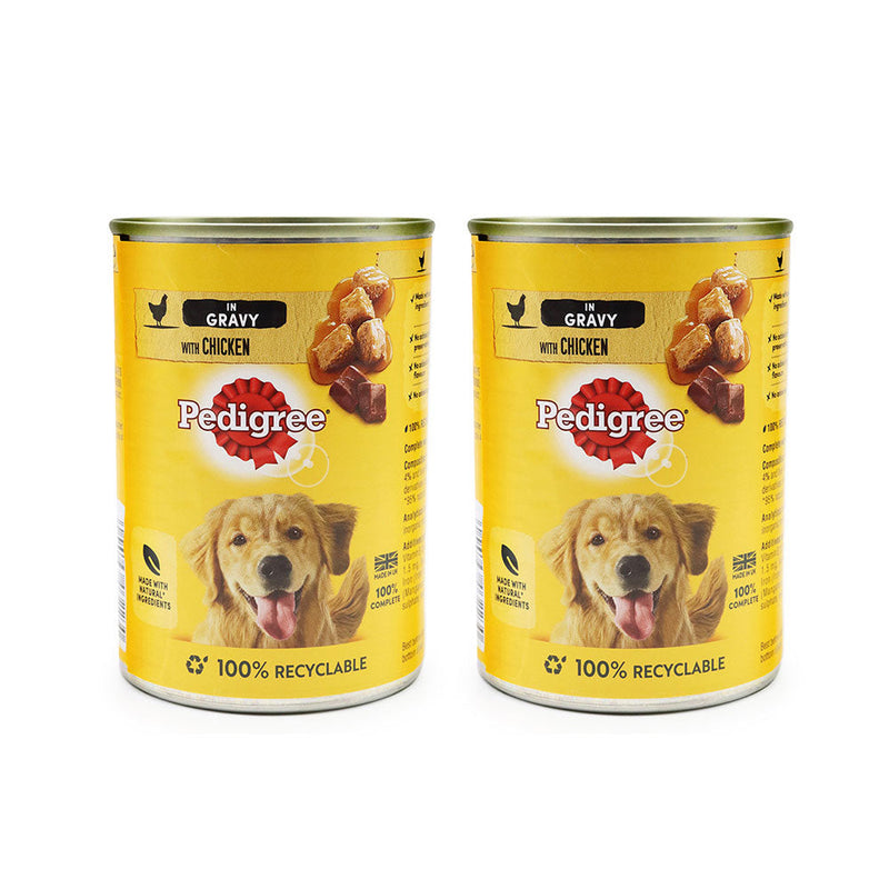 Pedigree Adult Wet Dog Food Tin in Gravy With Chicken 400g x 2Pack