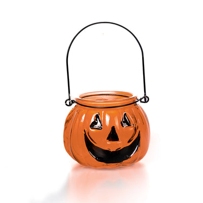 Glass Pumpkin Tealight Holder with Handle