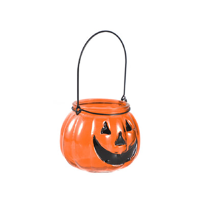 Glass Pumpkin Tealight Holder with Handle