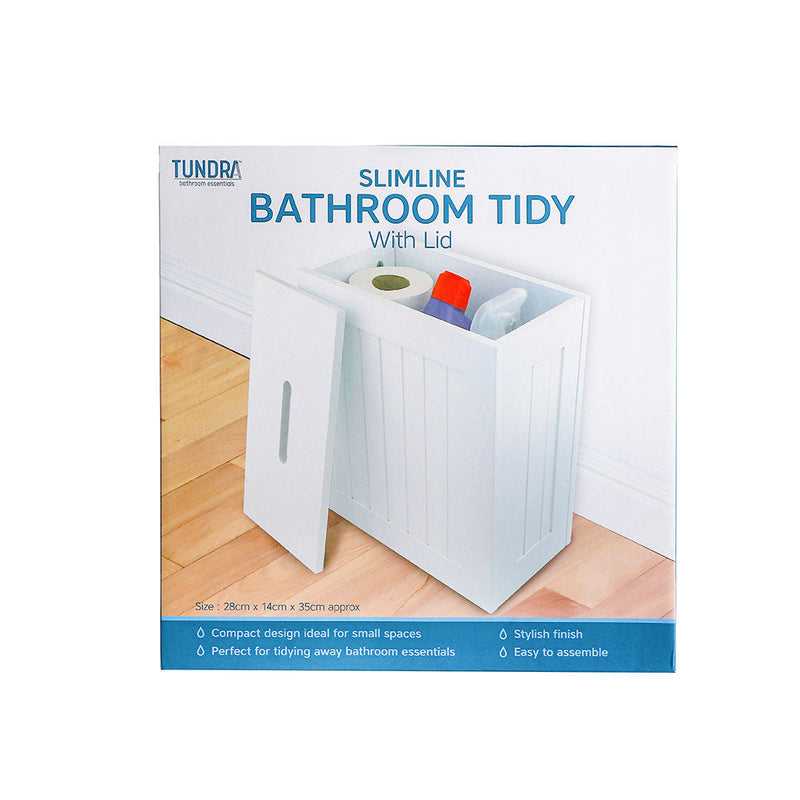 Slimline Bathroom Tidy Storage Cabinet with Lid 28x14x35cm