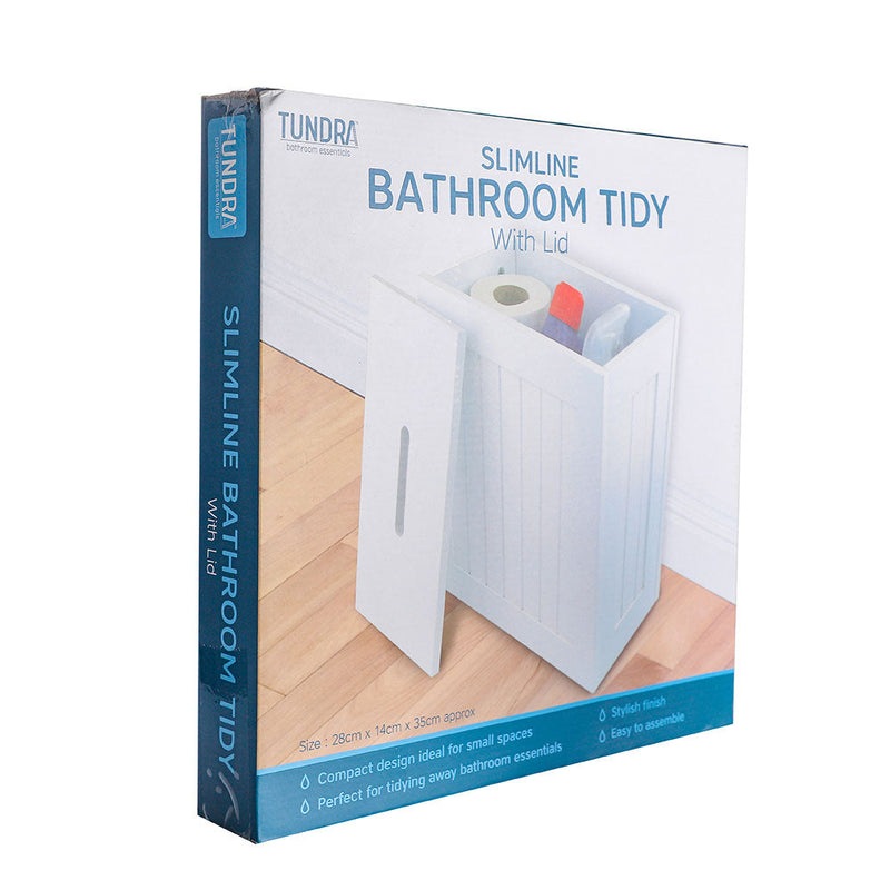 Slimline Bathroom Tidy Storage Cabinet with Lid 28x14x35cm