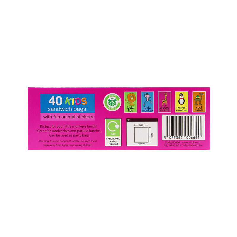 Kids Sandwich Bags With Fun Stickers 40PK
