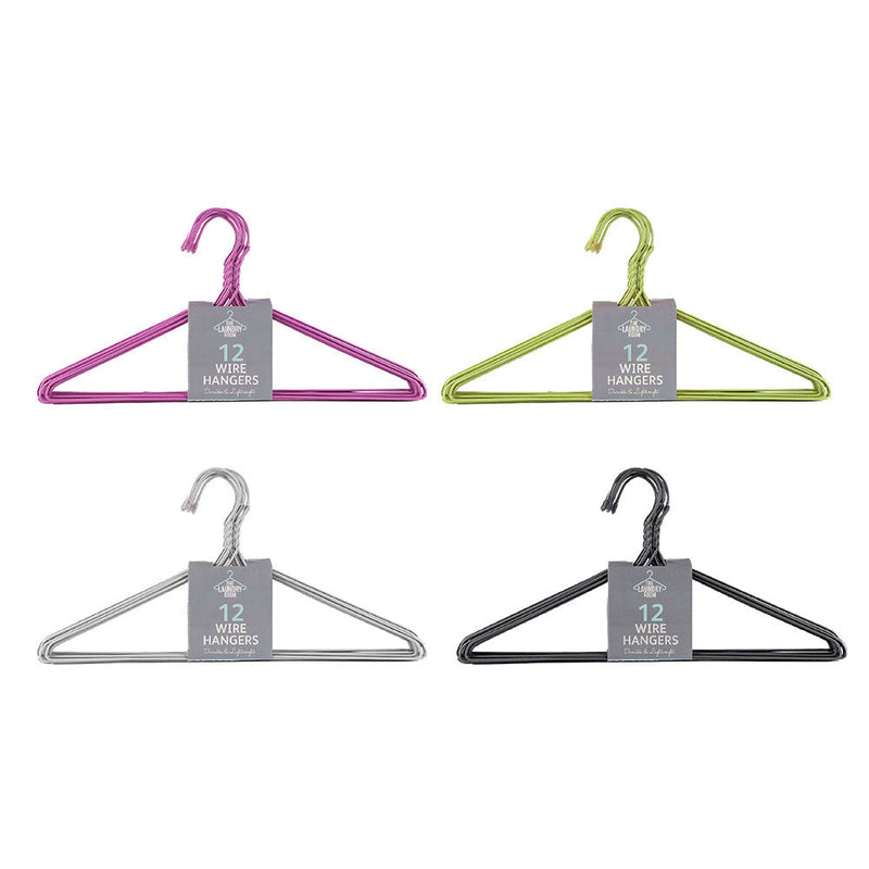 Coloured Light Weight Wire Laundry Hanger 12PK