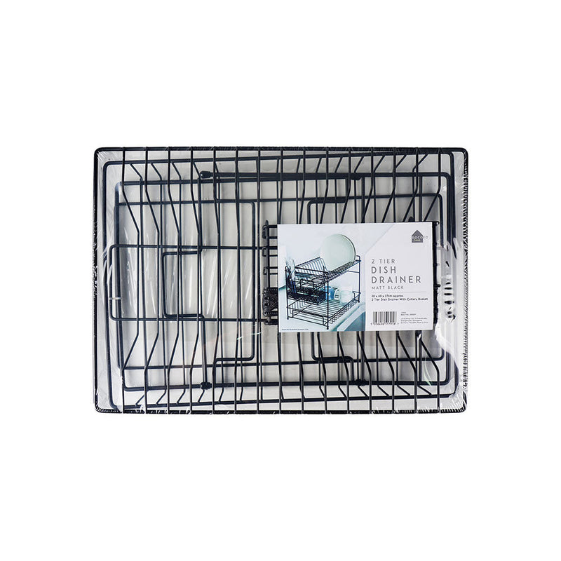 Matte Black Dish Drainer & Drying Rack 2 Tier