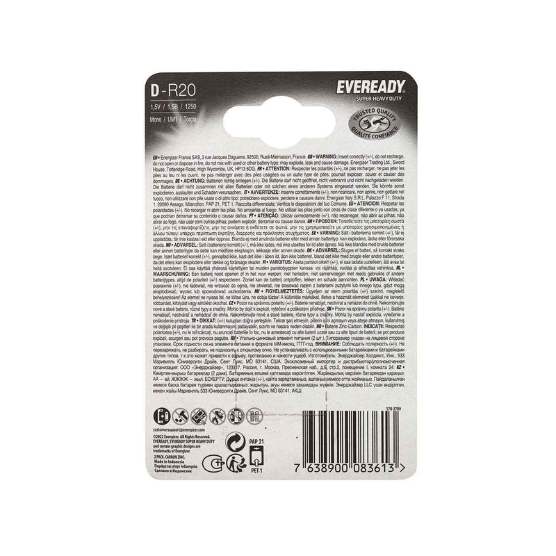 Eveready Super Heavy Duty D-R20 Batteries