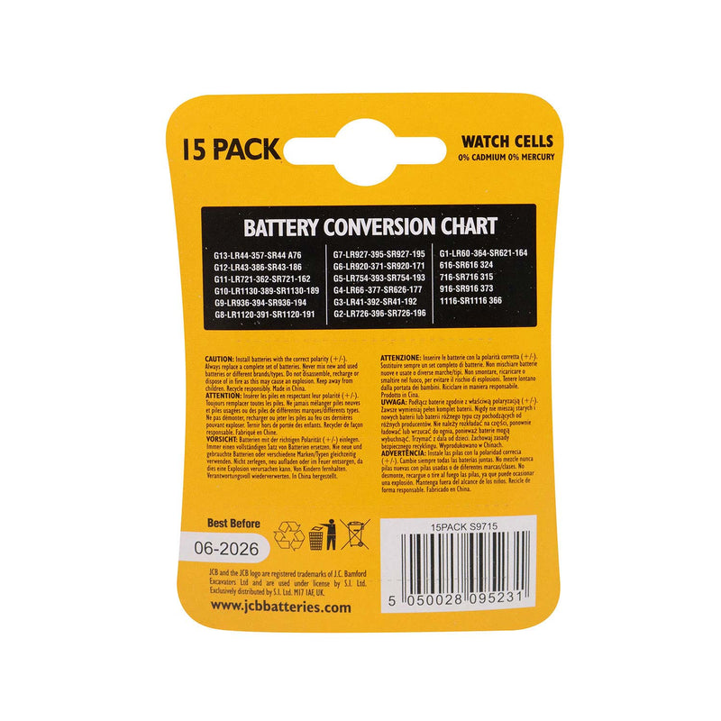 JCB Watch Cells Mix Batteries 15Pack