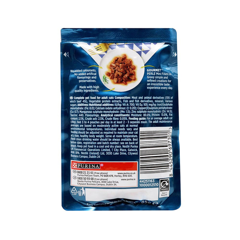 Gourmet Perle Cat Food Mini Fillets Beef In Gravy 85g