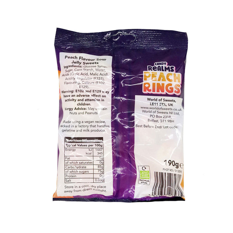Candy Realms Peach Rings Bag 190g x 3Pack