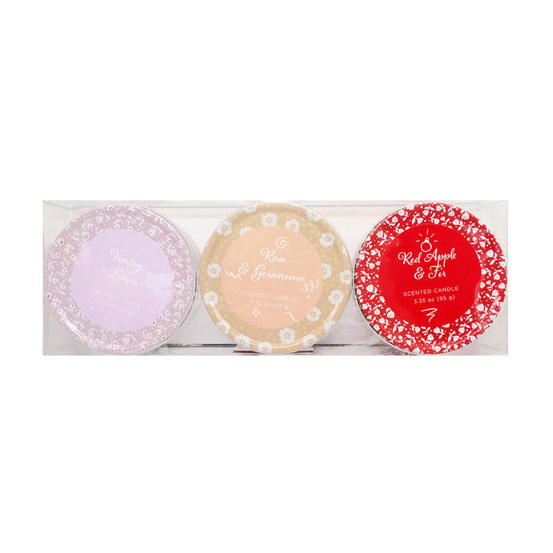Latham & Hall Set of 3 Scented Tin Candles (Vintage,Apple,Rose)