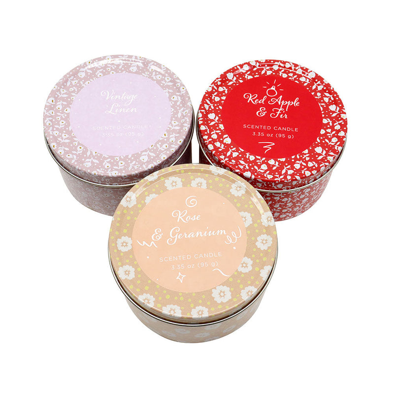 Latham & Hall Set of 3 Scented Tin Candles (Vintage,Apple,Rose)