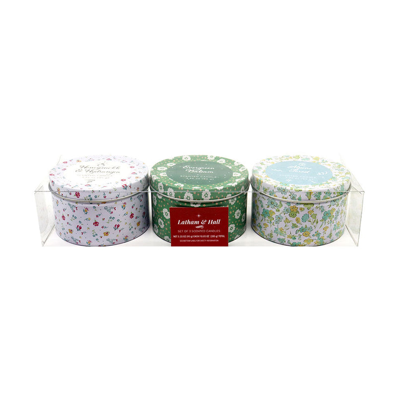 Latham & Hall Set of 3 Scented Tin Candles (Honeysuckle,Balsam,Forest)
