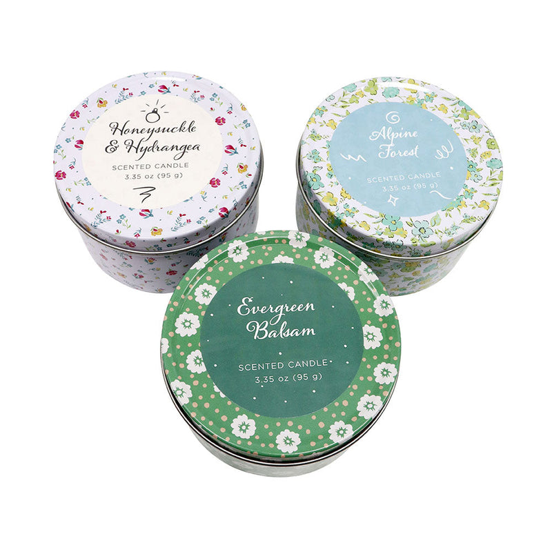 Latham & Hall Set of 3 Scented Tin Candles (Honeysuckle,Balsam,Forest)