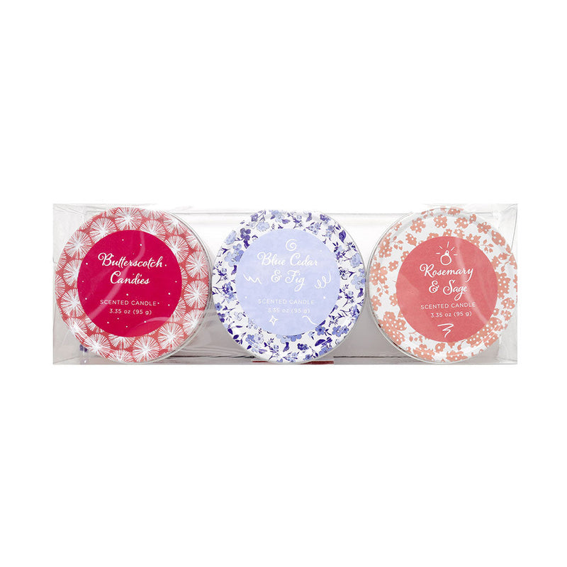 Latham & Hall Set of 3 Scented Tin Candles (Butterscotch,Blue Cedar,Rosemary)