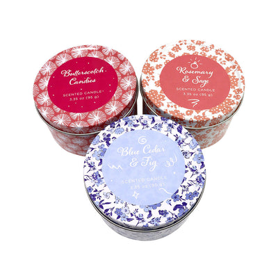 Latham & Hall Set of 3 Scented Tin Candles (Butterscotch,Blue Cedar,Rosemary)
