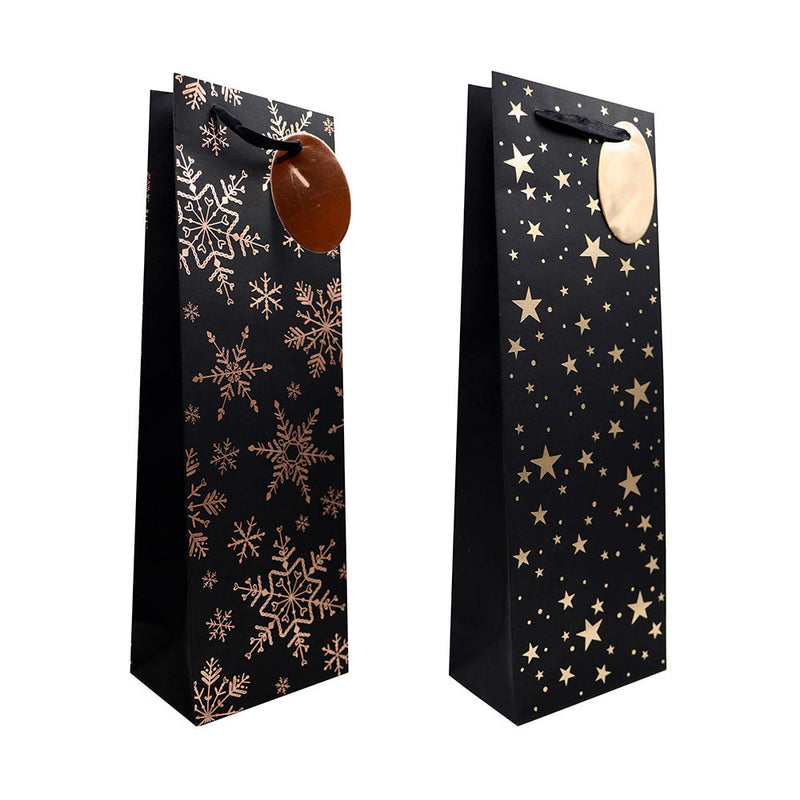 Christmas Foil Black Gift Bottle Bags
