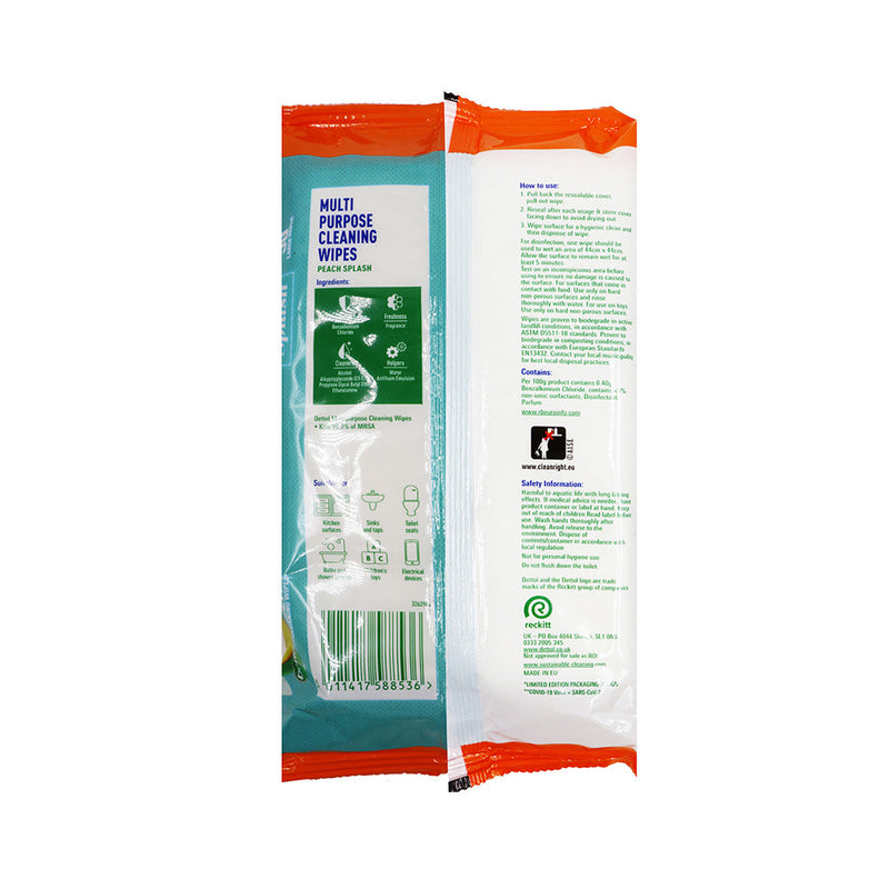 Dettol Peach Antibacterial Multi Purpose Wipes 50pcs