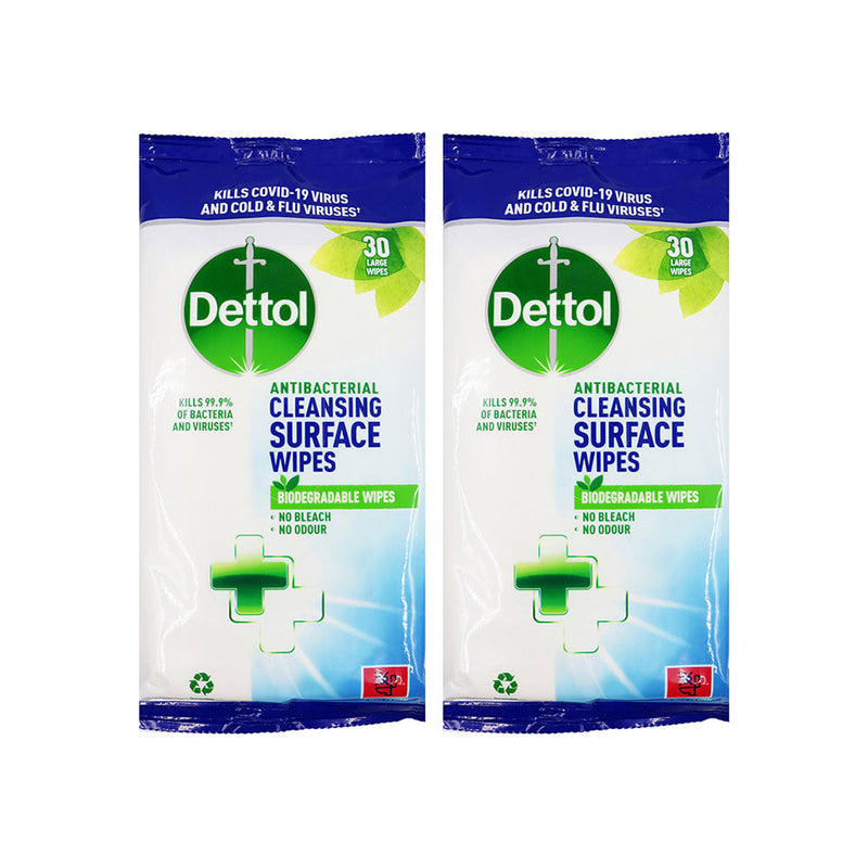 Dettol Antibacterial Biodegradable Cleaning Surface Wipes 30pcs x 2Pack