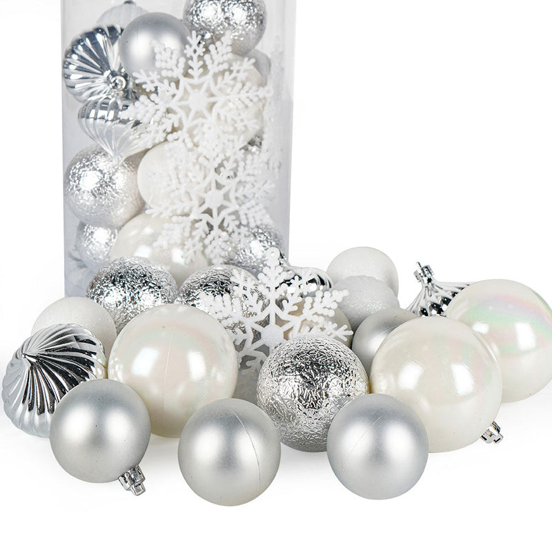 Christmas Baubles 40PCS White & Silver