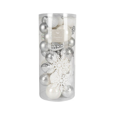 Christmas Baubles 40PCS White & Silver