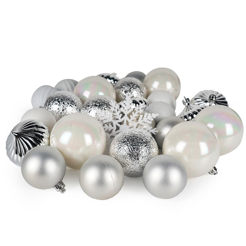Christmas Baubles 40PCS White & Silver