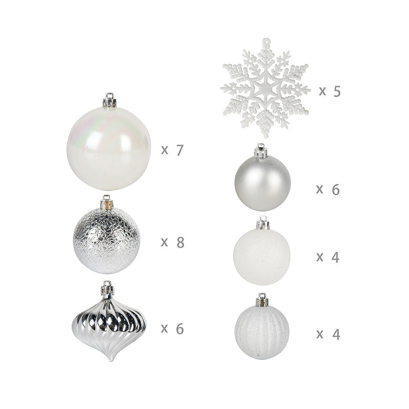 Christmas Baubles 40PCS White & Silver