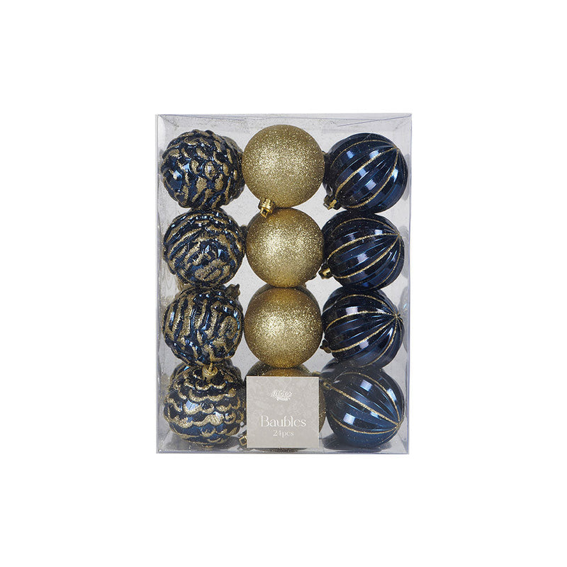 Christmas Baubles 24PCS Blue & Gold