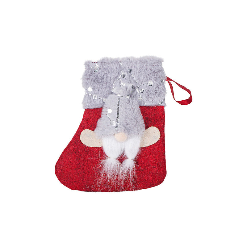 Christmas Stocking 3D Santa Red & Grey