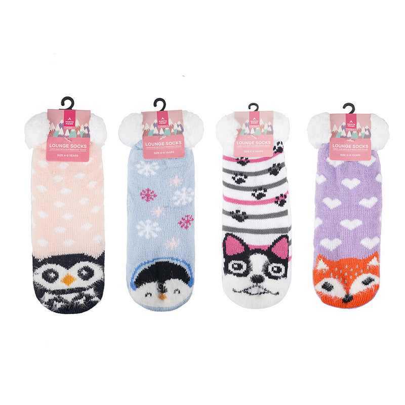 Girls Character Lounge Socks with Sherpa Lining and Grippers 2PK Assorted