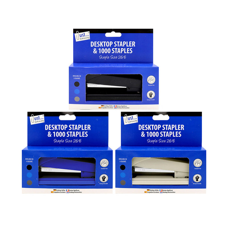 Large Desktop Stapler & 1000 Staples Colour Assorted