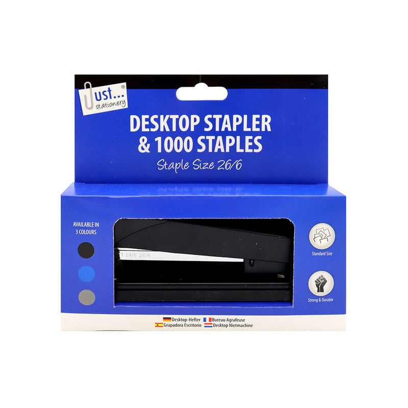 Large Desktop Stapler & 1000 Staples Colour Assorted