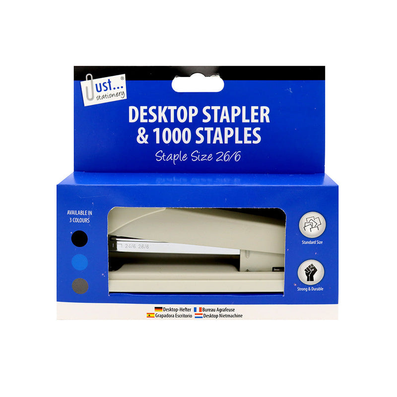 Large Desktop Stapler & 1000 Staples Colour Assorted