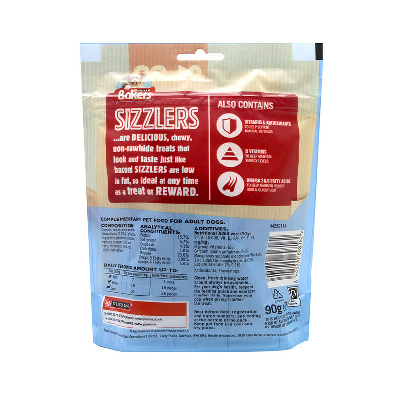 Bakers Sizzlers Dog Meaty Treats Bacon 90g x 3Pack