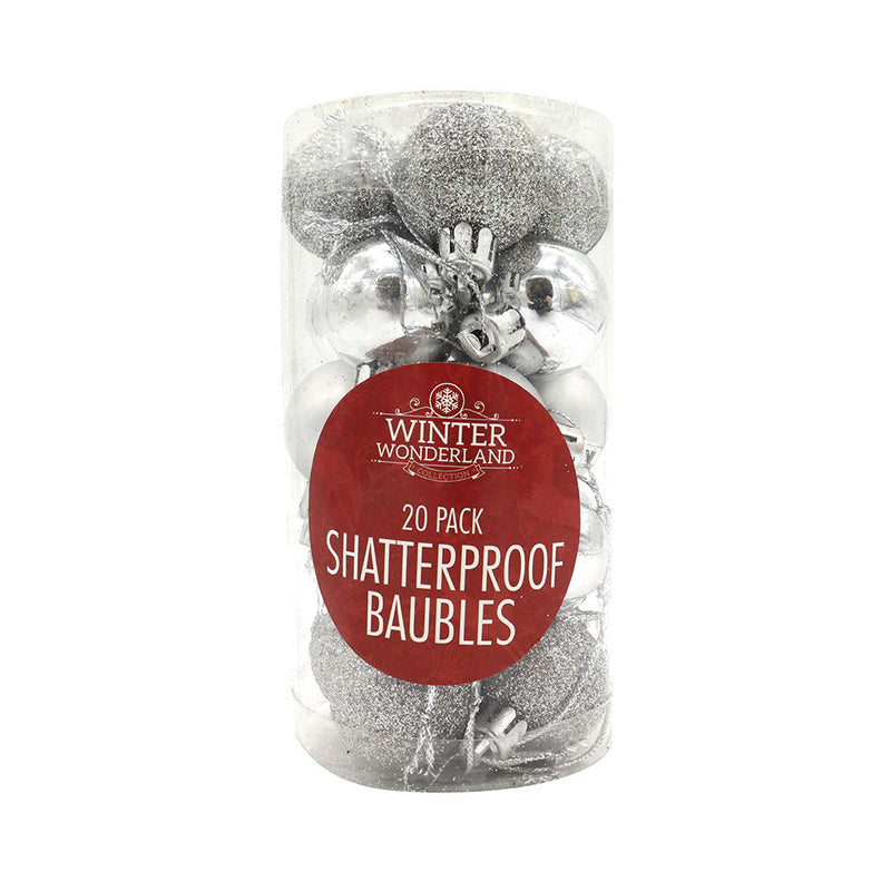 Shatterproof Baubles Silver 20PC 30MM